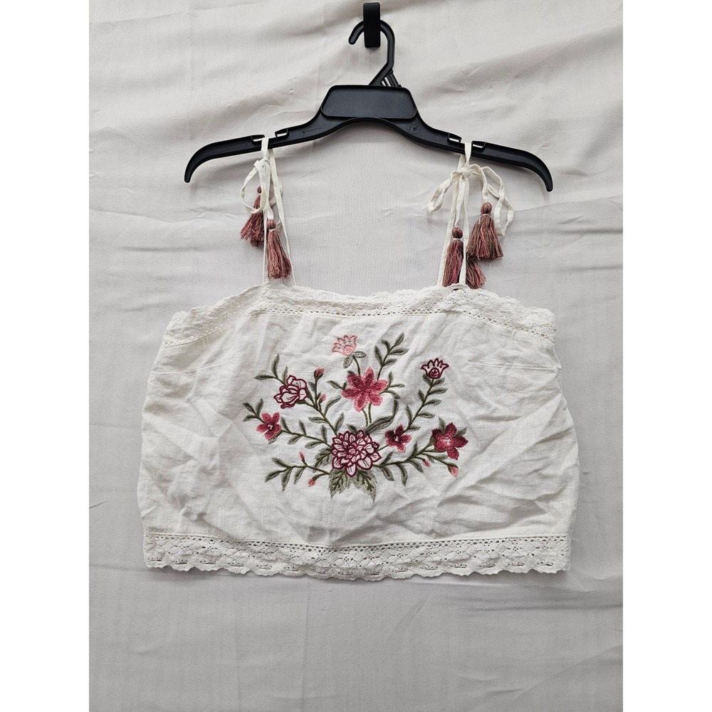 Universal Thread Womens Embroidered Cami Top White Linen Blend Size Medium